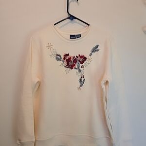 Basic Editions Cream Crew Neck Sweater with Floral Embroidery